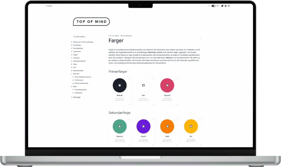 Medielager - Top of Mind AS - farger
